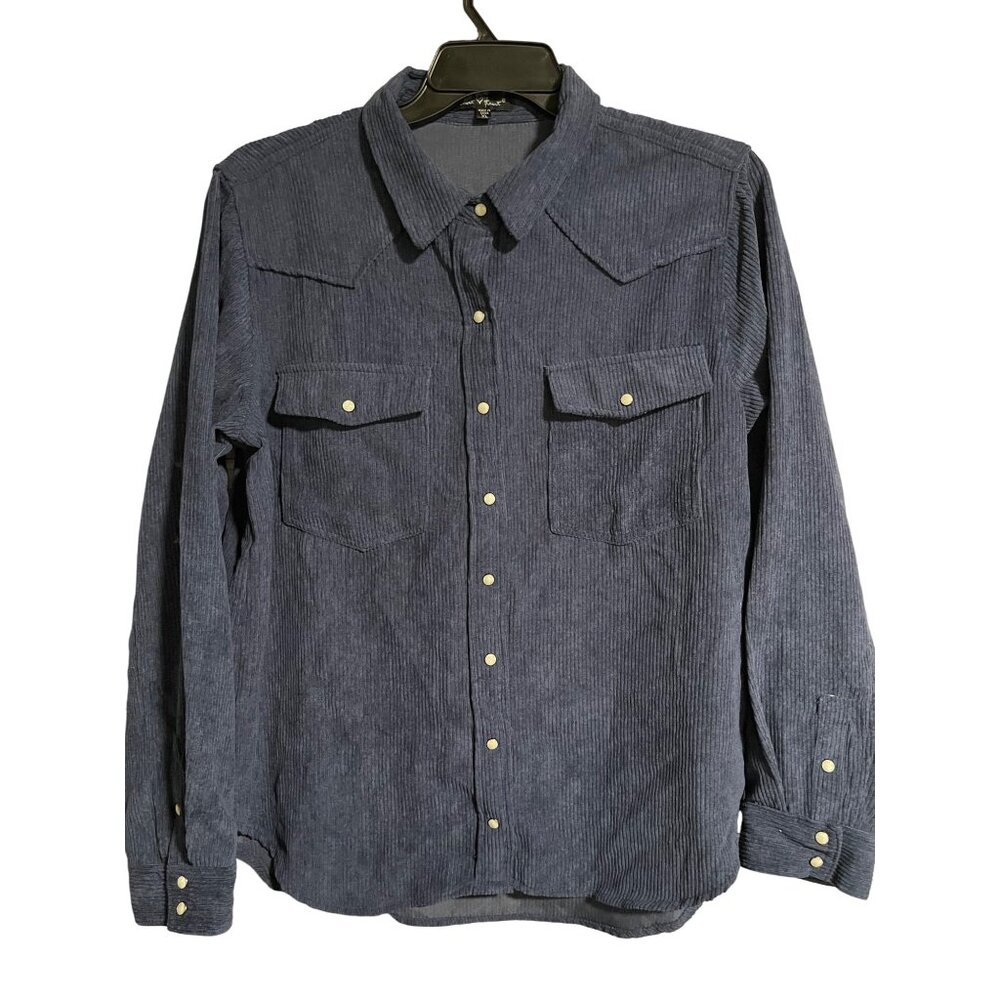 Velvet Heart Corduroy Shacket Womens XL Snap Front Dark Blue Lightweight
